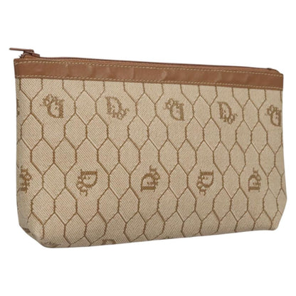 Christian Dior Vintage Honeycomb Zip Pouch Coated Canvas, BEIGE, PVC, Clutche & pouche
