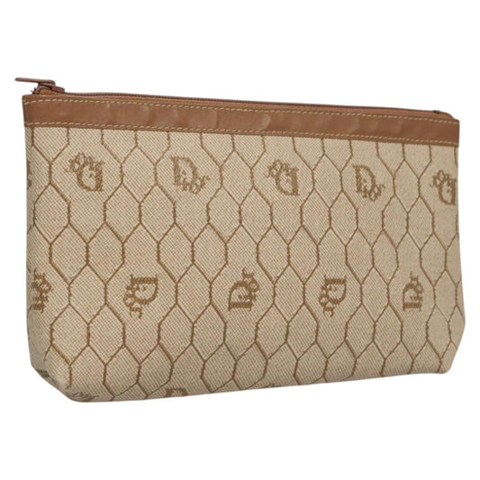 Christian Dior Vintage Honeycomb Zip Pouch Coated Canvas, BEIGE, PVC, Clutche & pouche