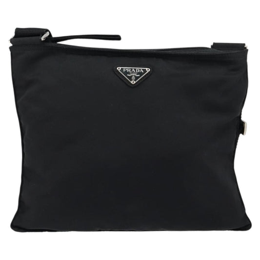 Prada Flat Messenger Bag Tessuto, BLACK, NYLON, Shoulder bag