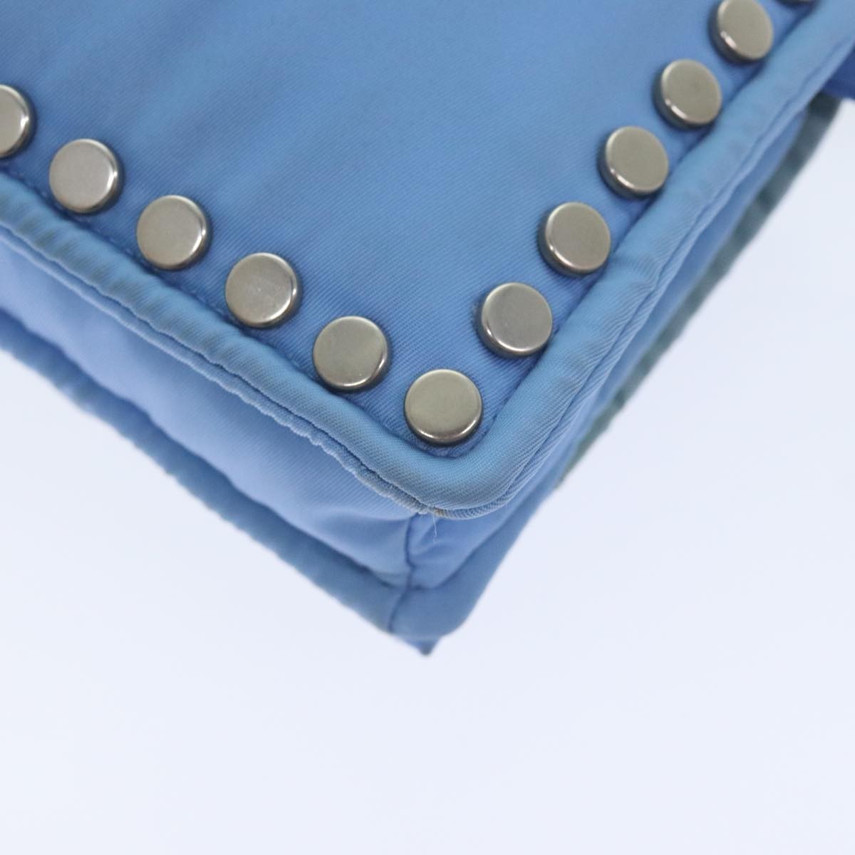 Prada Etiquette Flap Bag Studded Tessuto, BLUE, NYLON, Handbag