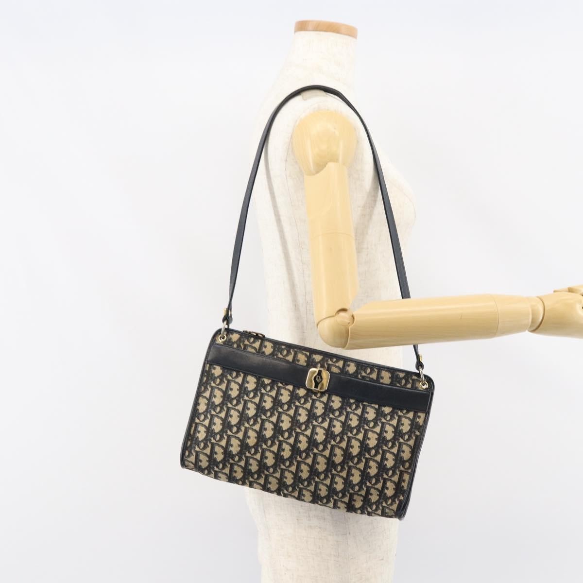 Christian Dior Vintage Trotter Shoulder Bag Canvas, NAVY, CANVAS, Shoulder bag