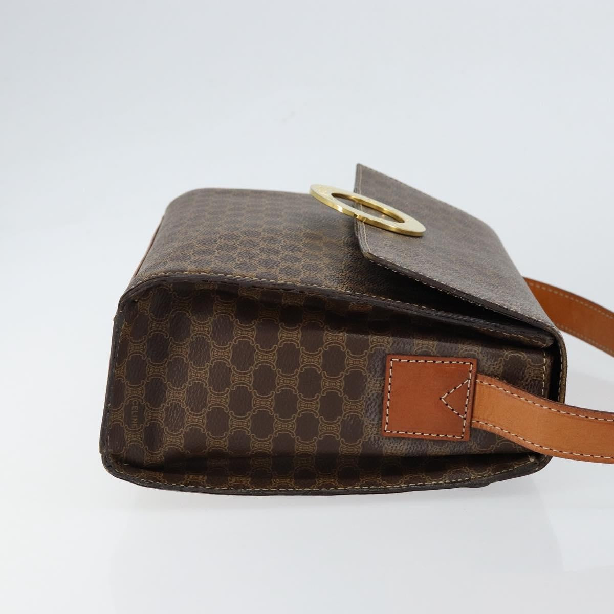 Celine Vintage Macadam Circle Logo Shoulder Bag Canvas and Leather, BROWN, CANVAS, Shoulder bag