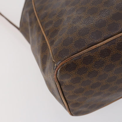 Celine Vintage Drawstring Flap Backpack Macadam Coated Canvas, BROWN, CANVAS, Backpack