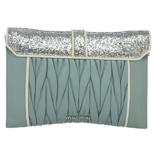 Miu Miu Madras Chain Clutch Matelasse Leather with Glitter, BLUE, LEATHER, Shoulder bag