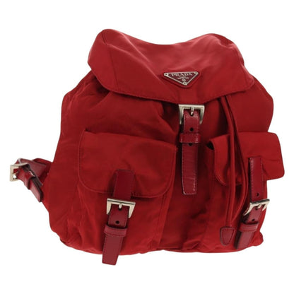 Prada Vela Double Front Pocket Backpack Tessuto with Saffiano Leather, RED, NYLON, Backpack