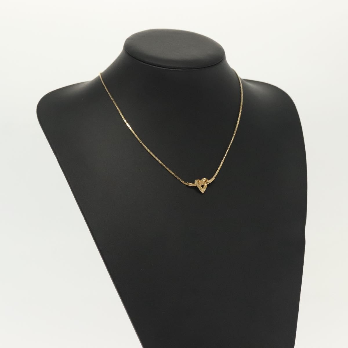 Christian Dior Logo Heart Pendant Necklace Metal with Crystal, GOLD, METAL, Necklace