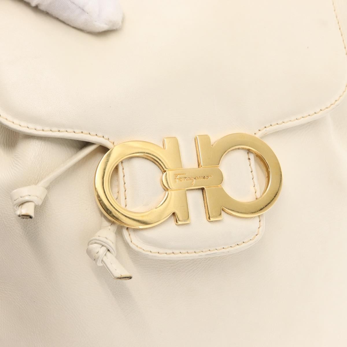 Salvatore Ferragamo Gancini Flap Drawstring Backpack Leather, WHITE, LEATHER, Backpack