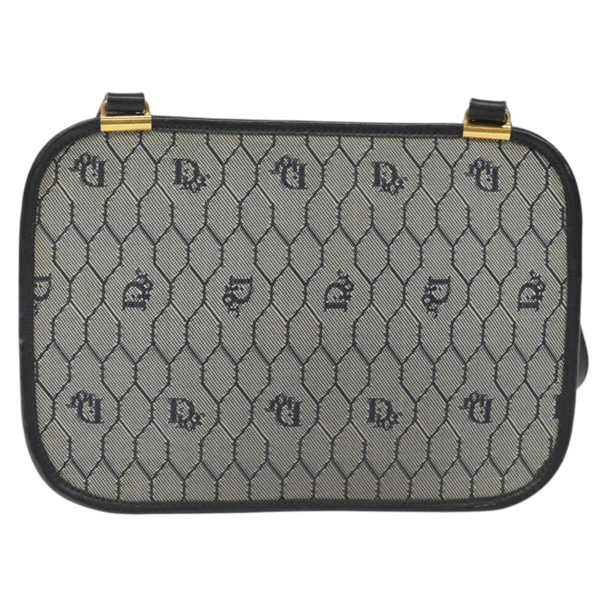 Christian Dior Vintage Honeycomb Shoulder Bag Canvas and Leather, NAVY, CANVAS, Shoulder bag