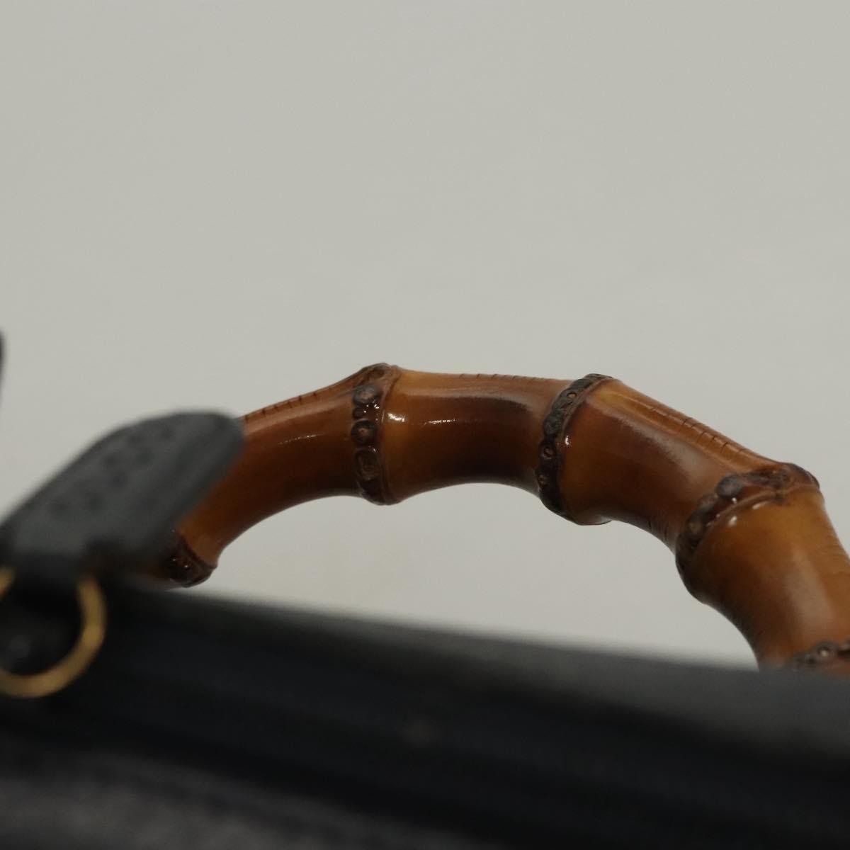 Gucci Vintage Bamboo Vanity Case Leather, NAVY, LEATHER, Handbag