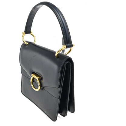 Celine Gancini Handbag Leather, NAVY, LEATHER, Handbag