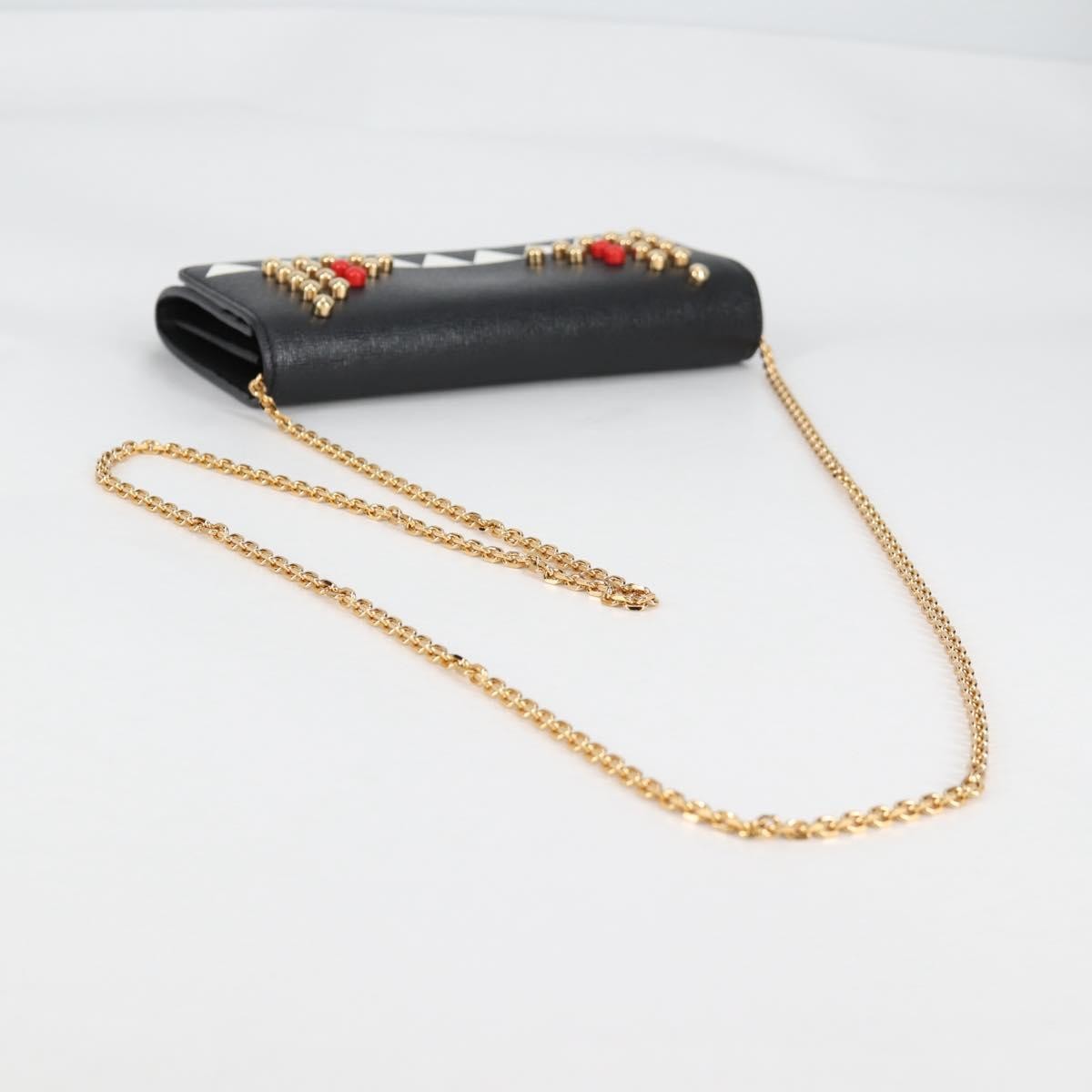 Fendi Monster Wallet on Chain Studded Leather, BLACK, LEATHER, Wallets