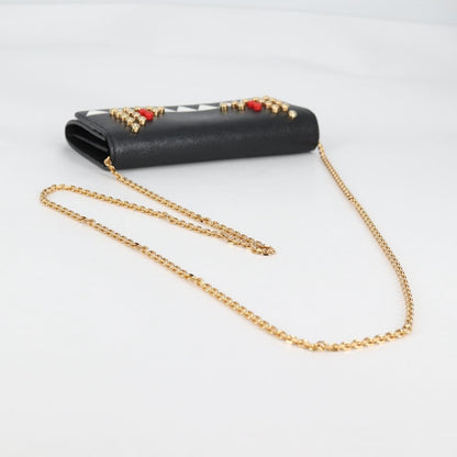 Fendi Monster Wallet on Chain Studded Leather, BLACK, LEATHER, Wallets