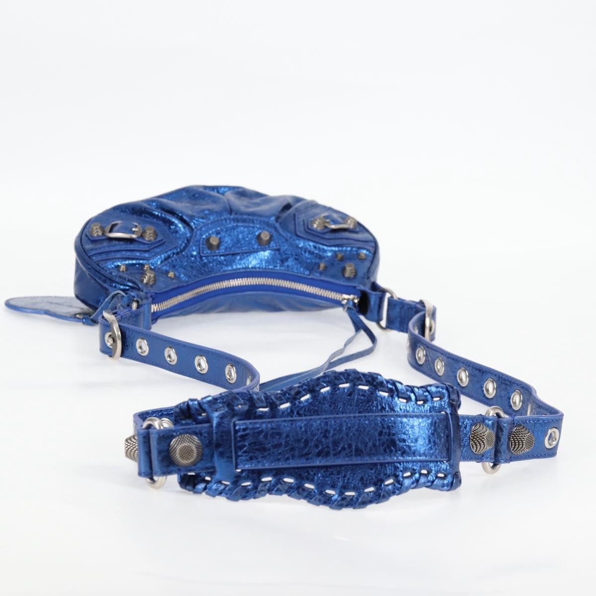 Balenciaga Le Cagole Giant Studs Shoulder Bag Leather, BLUE, LEATHER, Shoulder bag