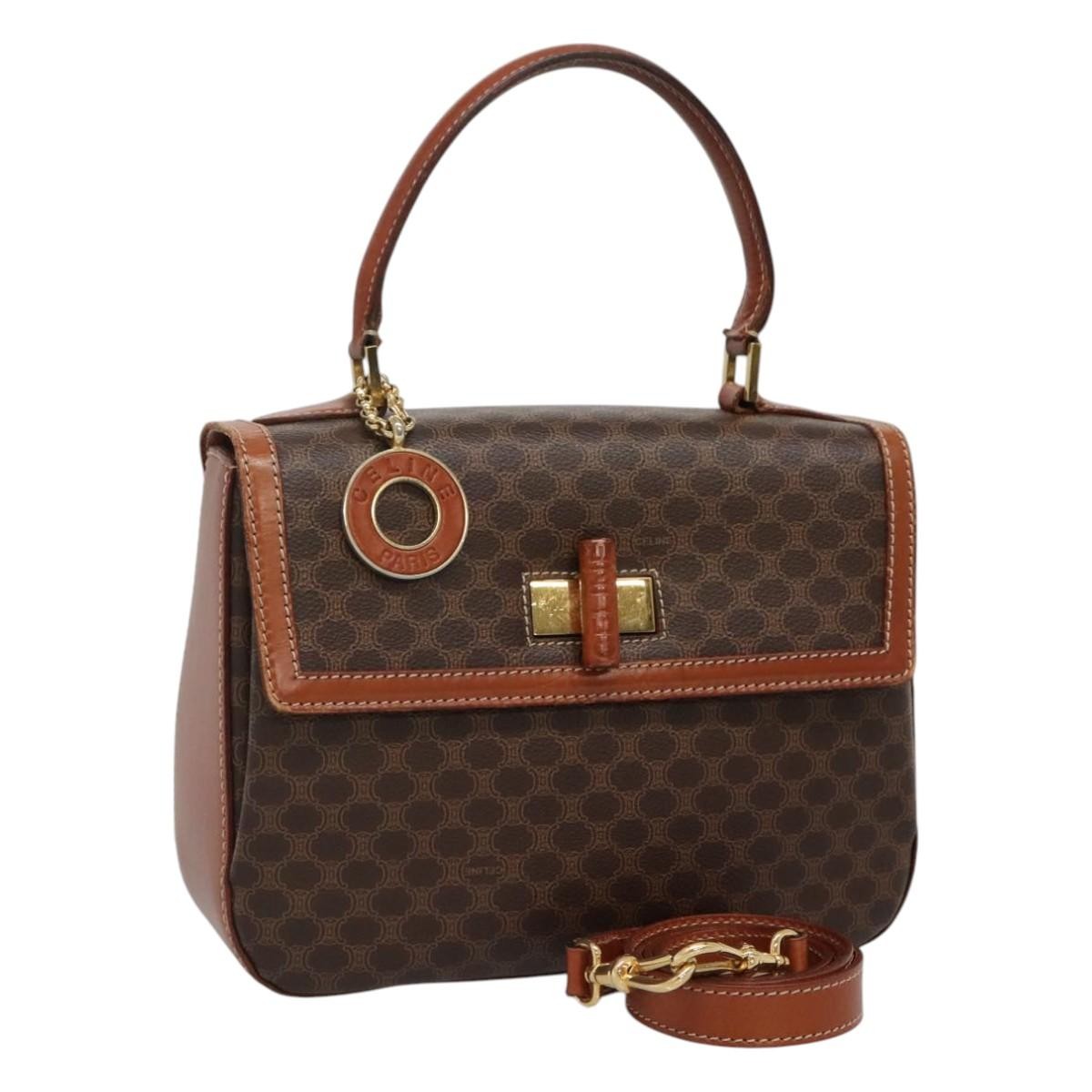 Celine Vintage Convertible Top Handle Bag Macadam Coated Canvas, BROWN, CANVAS, Handbag