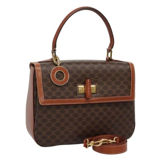 Celine Vintage Convertible Top Handle Bag Macadam Coated Canvas, BROWN, CANVAS, Handbag