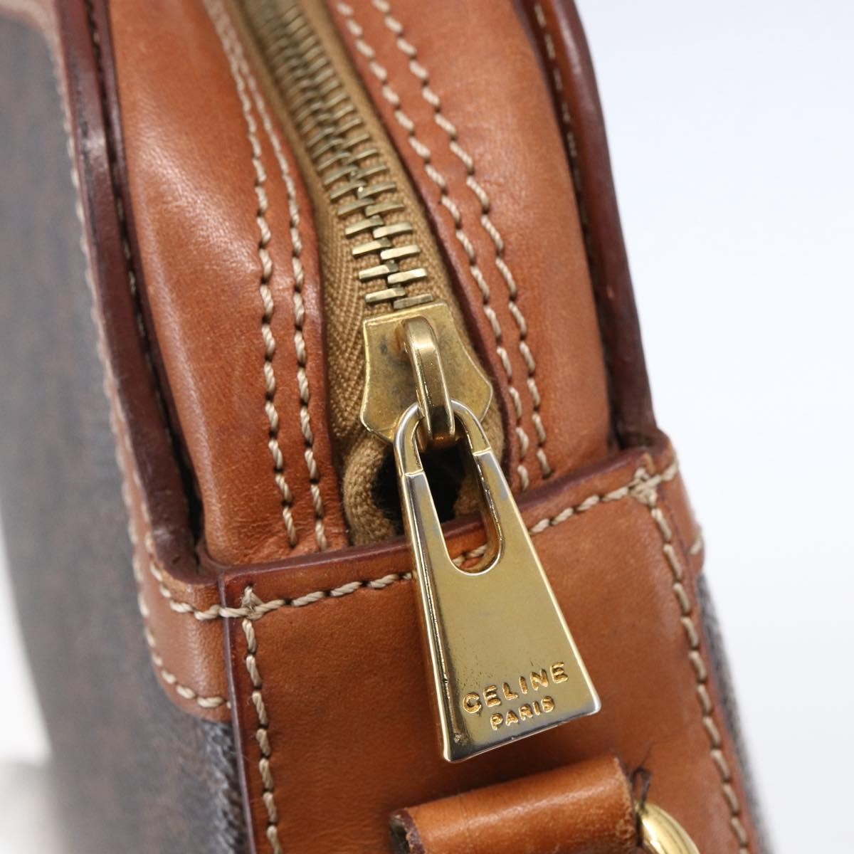 Celine Vintage Macadam Shoulder Bag Canvas and Leather, BROWN, CANVAS, Shoulder bag