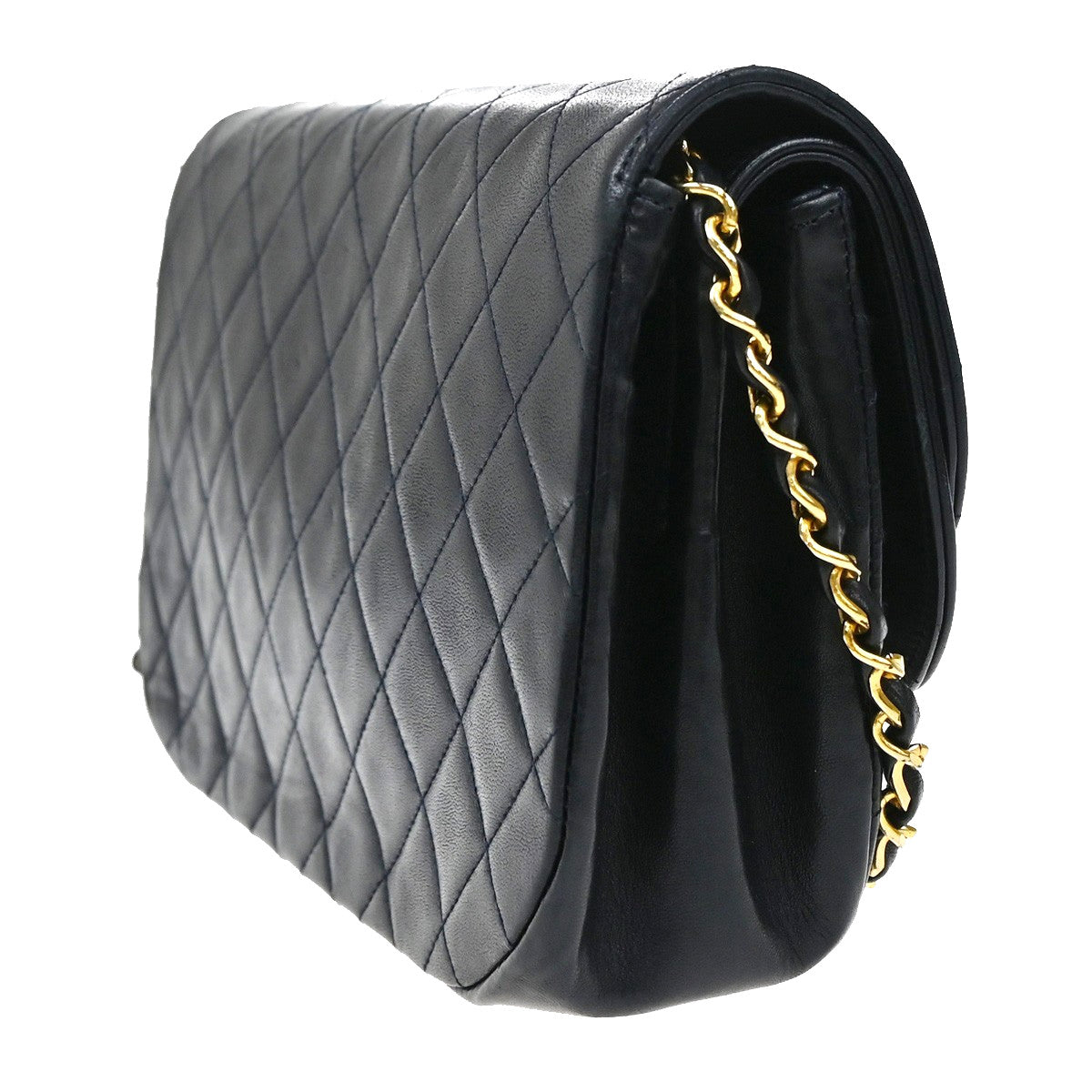 Chanel Vintage Flap Bag Leather, BLACK, LEATHER, Shoulder bag