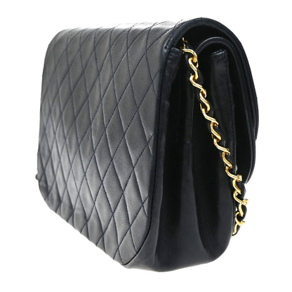 Chanel Vintage Flap Bag Leather, BLACK, LEATHER, Shoulder bag