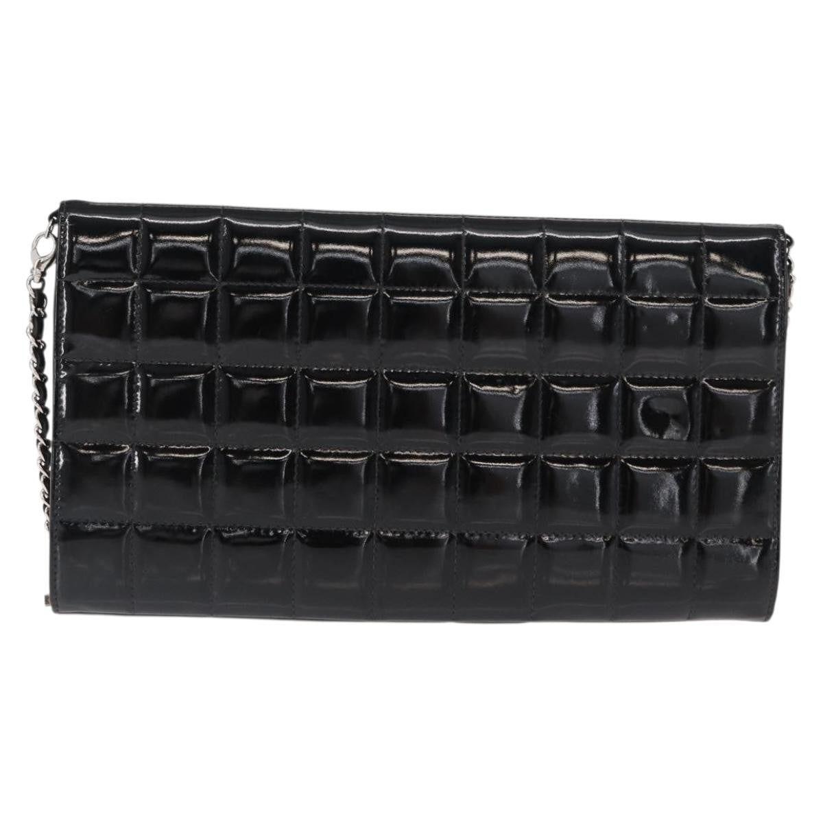 Chanel Chocolate Bar Chain Clutch Quilted Patent, BLACK, PATENT_LEATHER, Clutche & pouche
