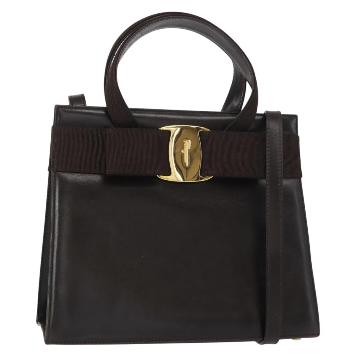 Salvatore Ferragamo Convertible Vara Bow Tote Leather, BROWN, LEATHER, Handbag