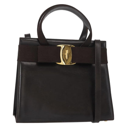 Salvatore Ferragamo Convertible Vara Bow Tote Leather, BROWN, LEATHER, Handbag