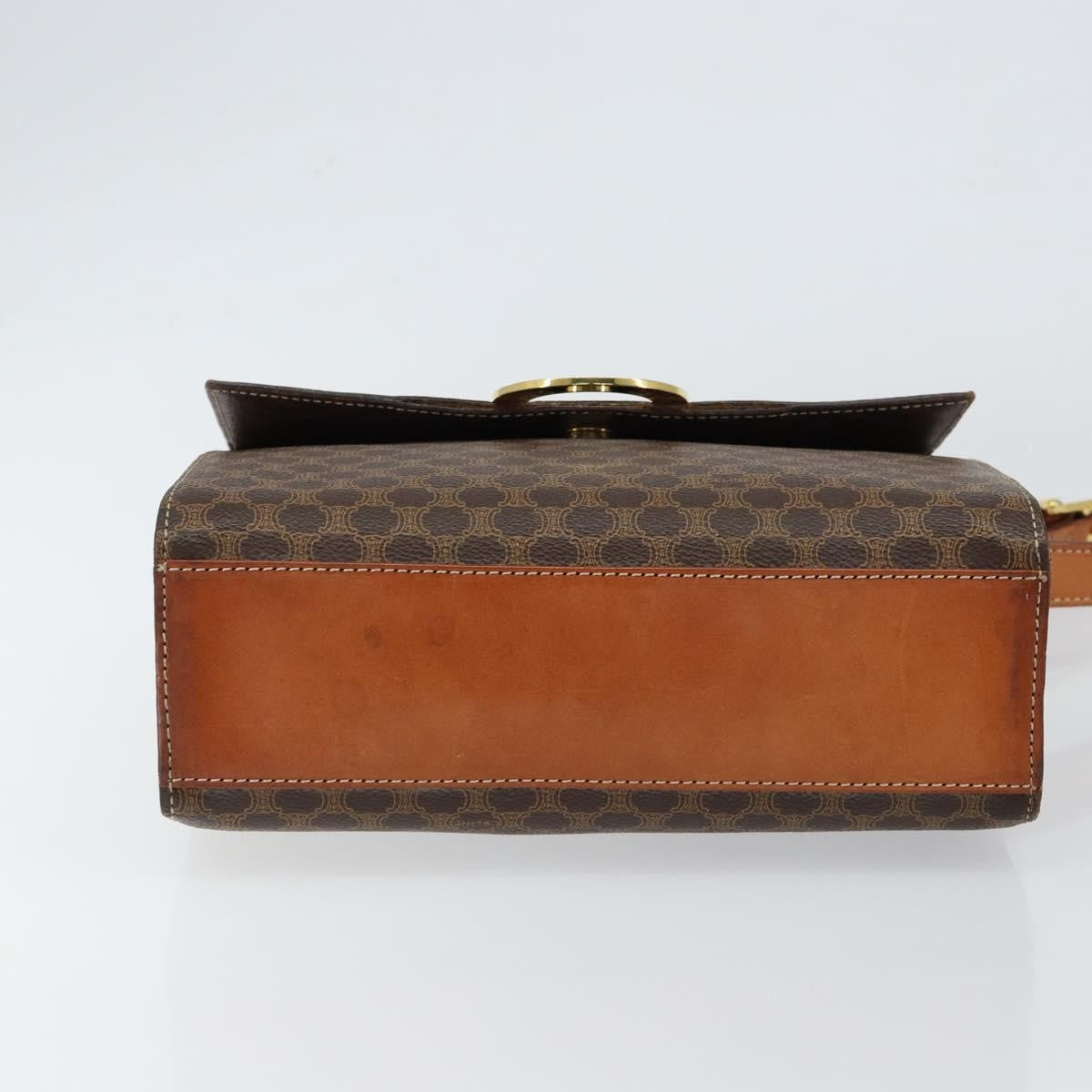 Celine Vintage Macadam Circle Logo Shoulder Bag Canvas and Leather, BROWN, CANVAS, Shoulder bag