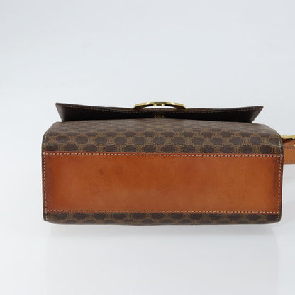 Celine Vintage Macadam Circle Logo Shoulder Bag Canvas and Leather, BROWN, CANVAS, Shoulder bag