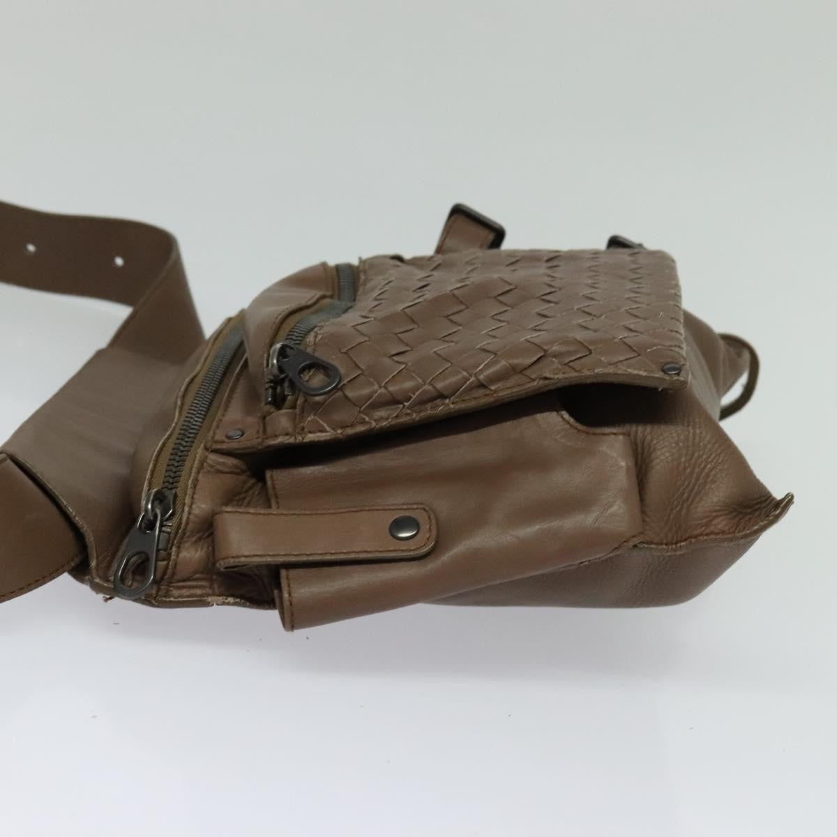 Bottega Veneta Zip Pocket Waist Bag Leather with Intrecciato, BROWN, LEATHER, Clutche & pouche