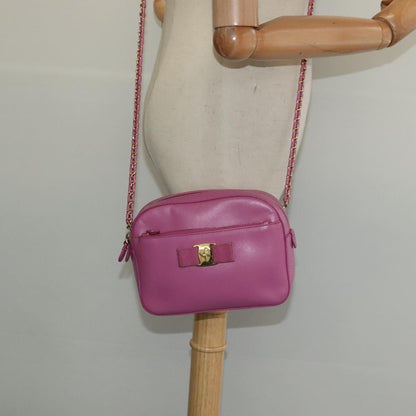 Salvatore Ferragamo Vara Chain Flap Shoulder Bag Leather, PINK, LEATHER, Shoulder bag