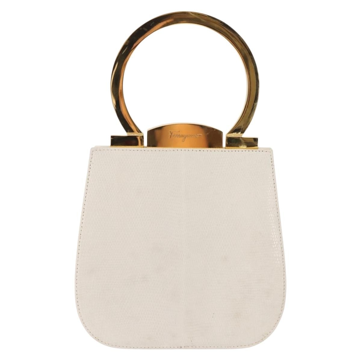 Salvatore Ferragamo Gancini mini handbag Leather, WHITE, LEATHER, Handbag
