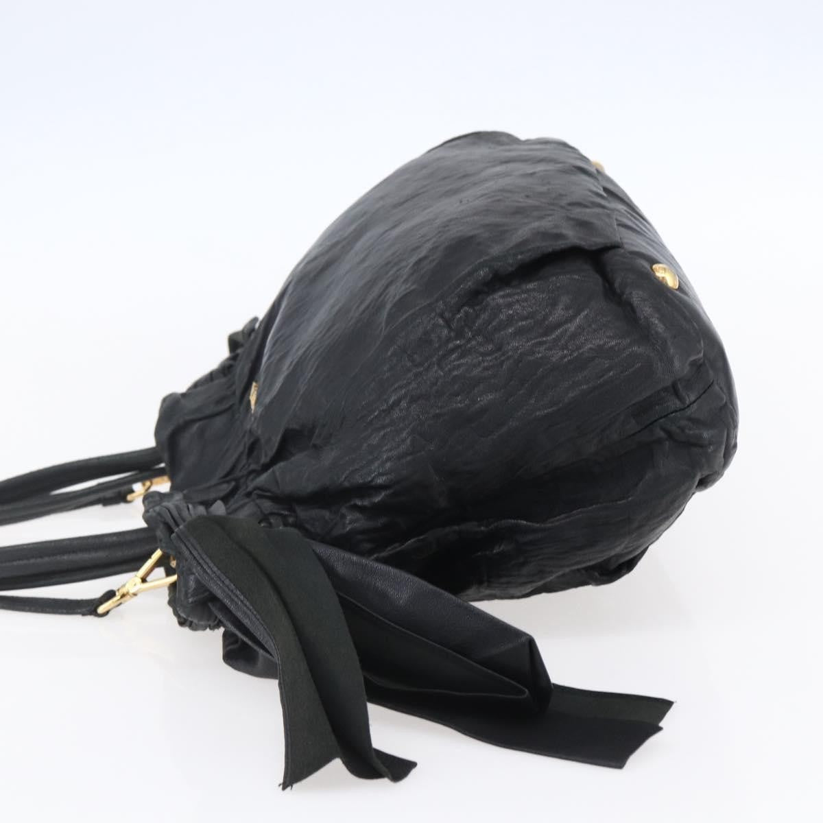 Prada Bow Tie Pleated Tote Leather, BLACK, LEATHER, Handbag