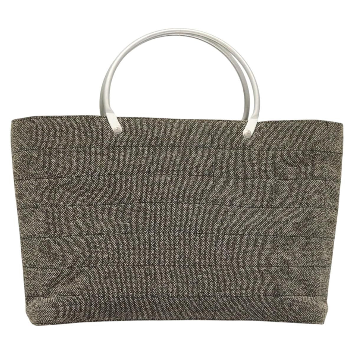 Chanel Vintage Chocolate Bar Metal Ring Tote Quilted Canvas, GRAY, CANVAS, Handbag