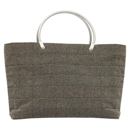 Chanel Vintage Chocolate Bar Metal Ring Tote Quilted Canvas, GRAY, CANVAS, Handbag
