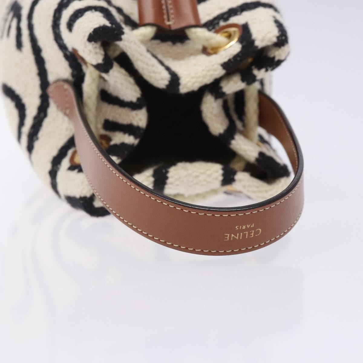 Celine Teen Drawstring Plein Soleil Bucket Bag Canvas with Leather, WHITE, CANVAS, Crossbody bag