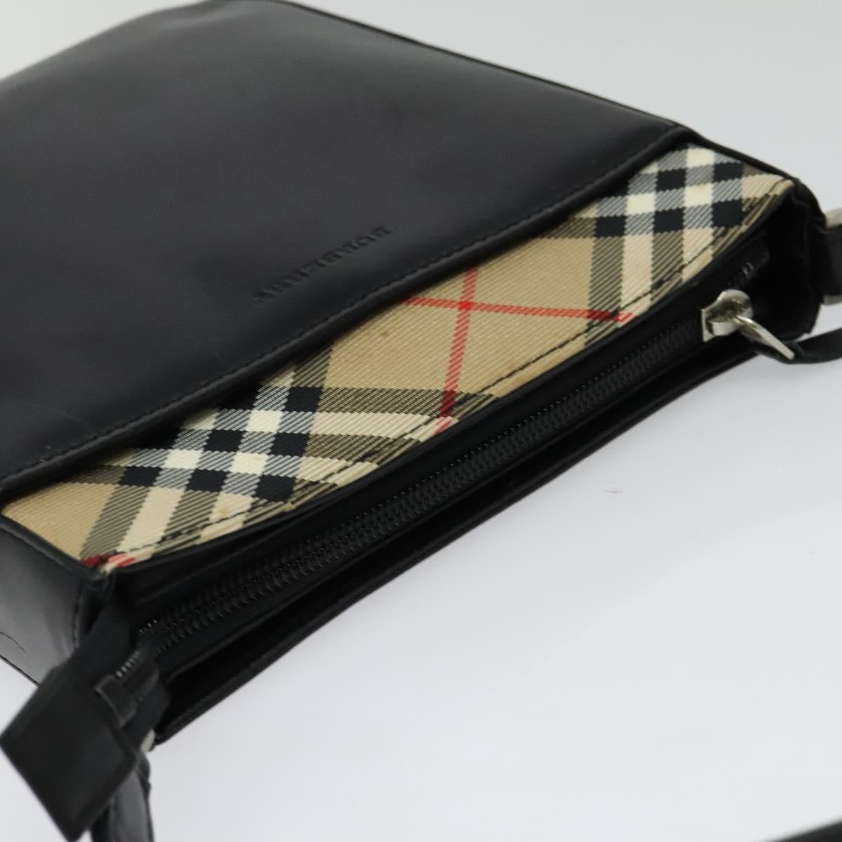 Burberry Front Pocket Flap Messenger Leather with Vintage Check Canvas, BLACK, LEATHER, Crossbody bag