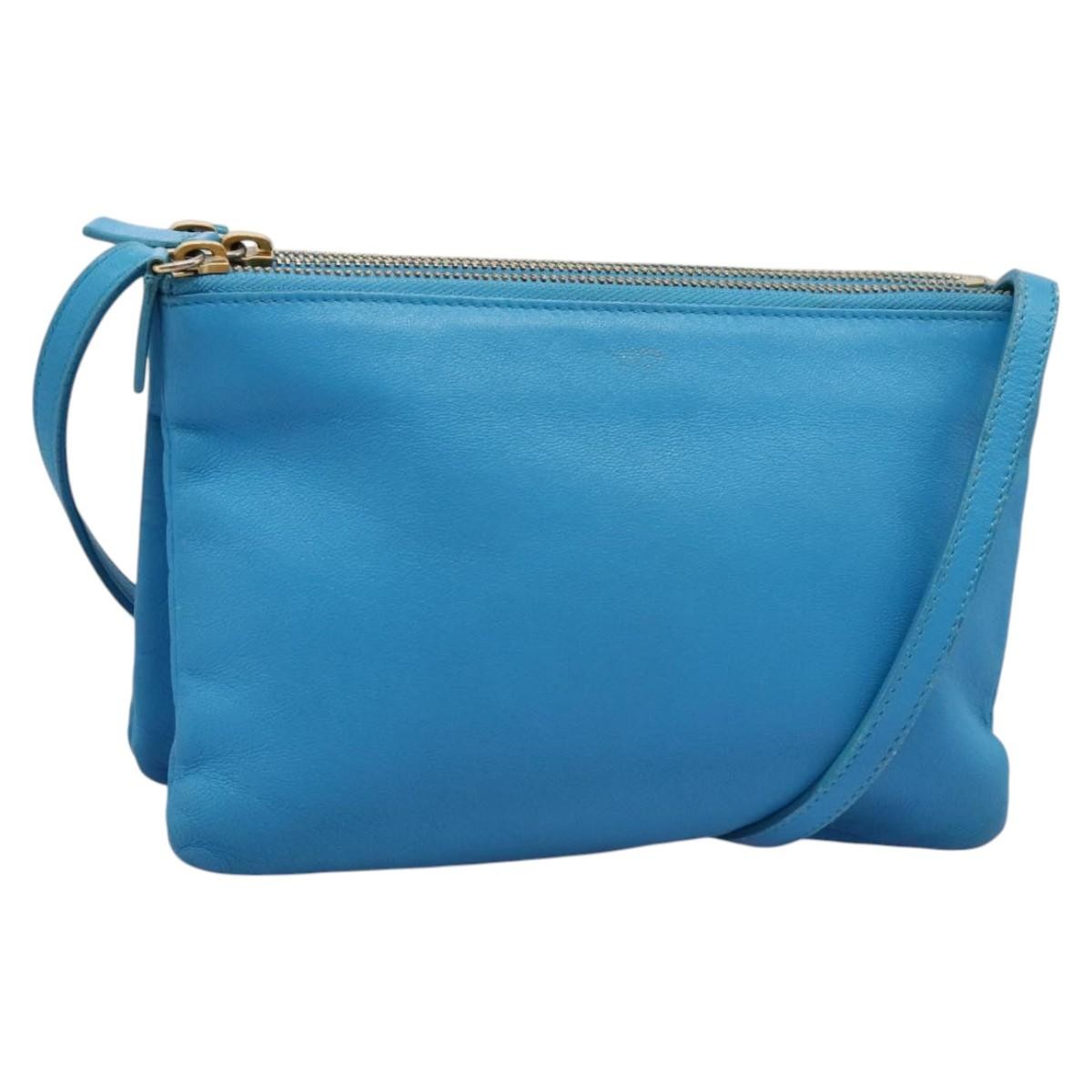 Celine Trio Crossbody Bag Leather, BLUE, LEATHER, Crossbody bag