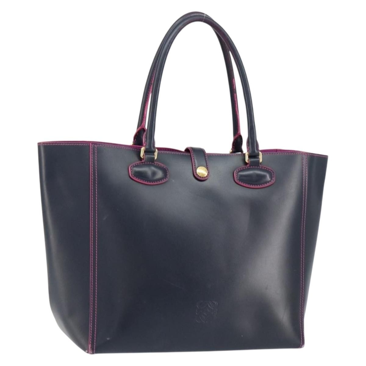 Loewe Leo Shopper Tote Leather, NAVY, LEATHER, Tote bag