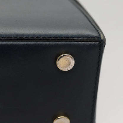 Celine Circle Logo Handbag Leather, NAVY, LEATHER, Handbag