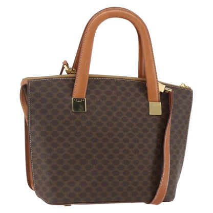 Celine Vintage Macadam Handbag Canvas and Leather, BROWN, CANVAS, Handbag