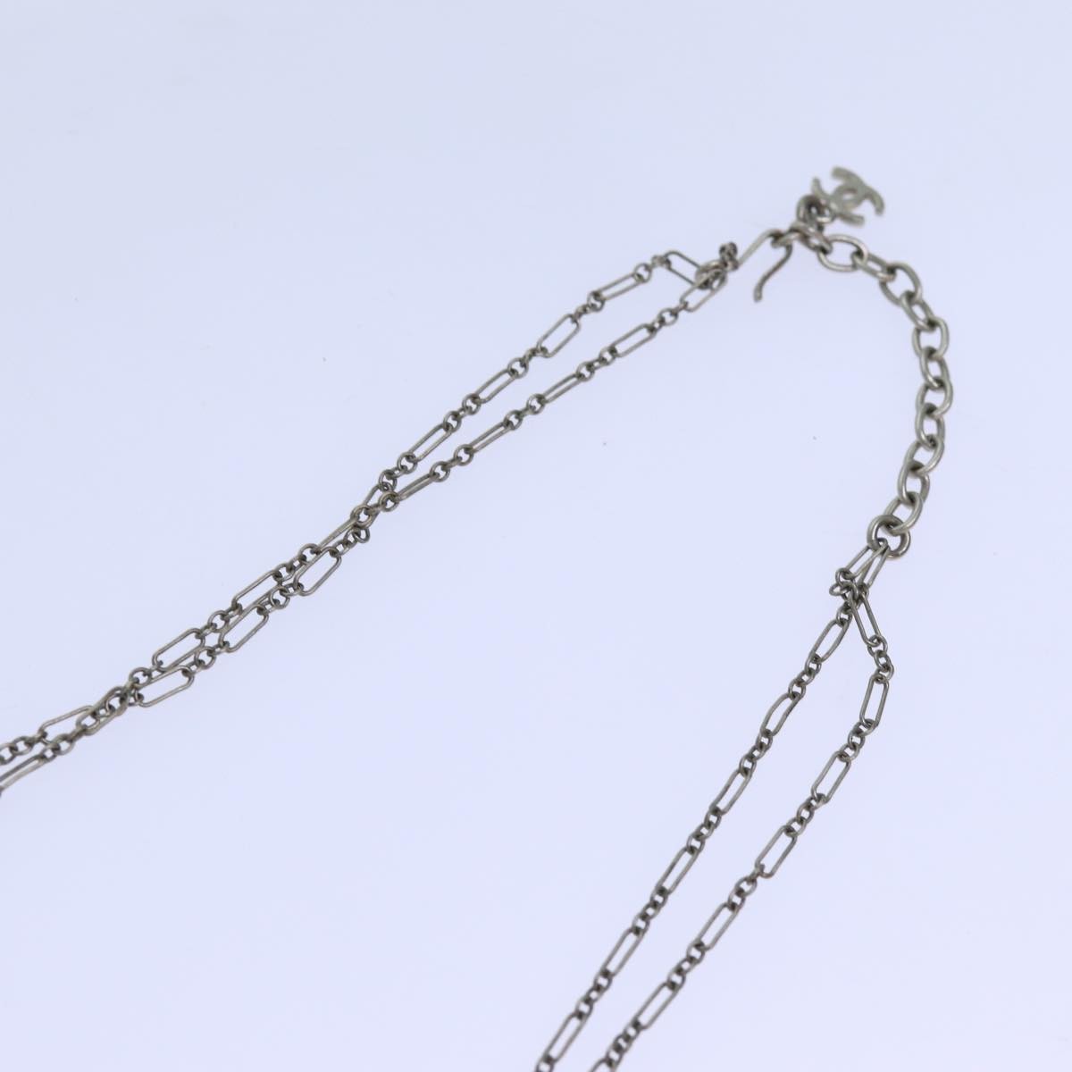 Chanel Camellia CC Long Necklace Metal with Faux Pearls, SILVER, METAL, Necklace