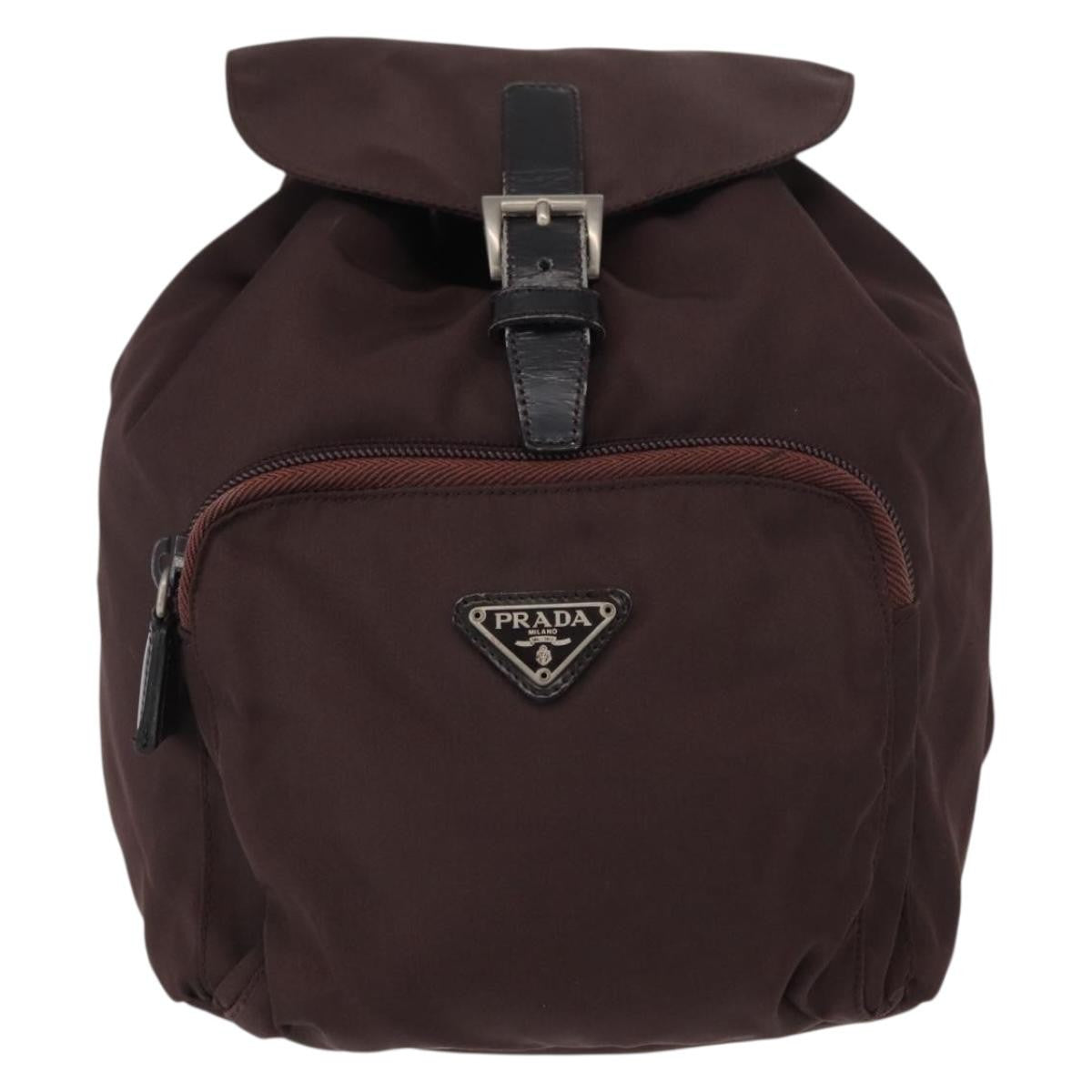 Prada Front Pocket Backpack Tessuto, BROWN, NYLON, Backpack