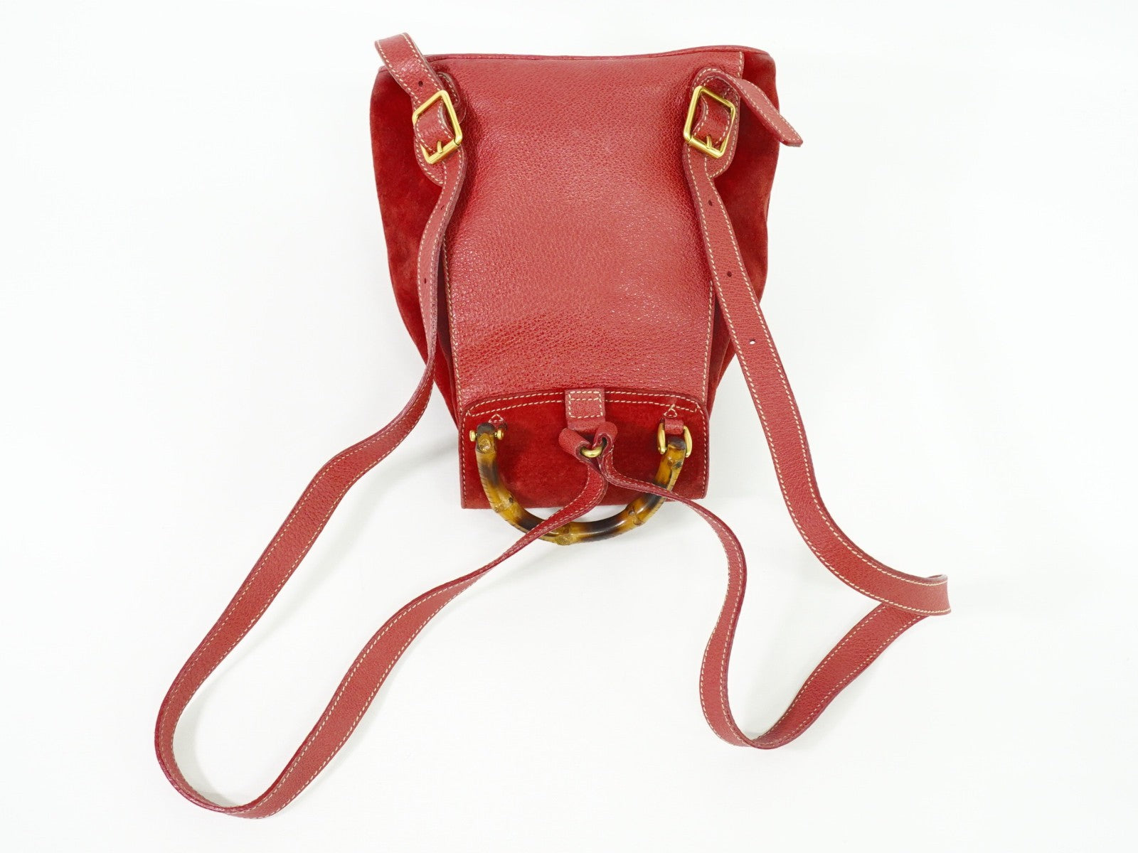 Gucci Vintage Bamboo Backpack Suede, RED, SUEDE, Backpack