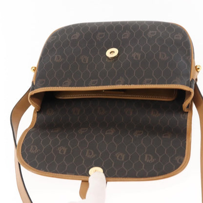 Christian Dior Vintage Honeycomb Shoulder Bag Canvas and Leather, BROWN, CANVAS, Shoulder bag