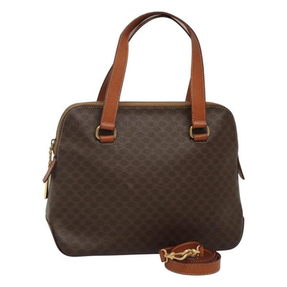 Celine Vintage Macadam Handbag Canvas and Leather, BROWN, CANVAS, Handbag