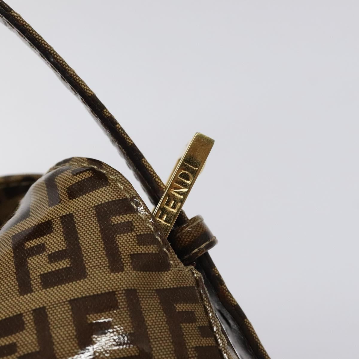 Fendi Vintage FF Buckle Curved Hobo Zucchino Coated Canvas, BROWN, PATENT_LEATHER, Handbag