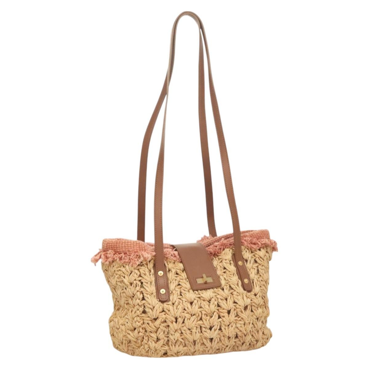 Chanel Mademoiselle Lock Tote Woven Straw, BEIGE, LEATHER, Shoulder bag