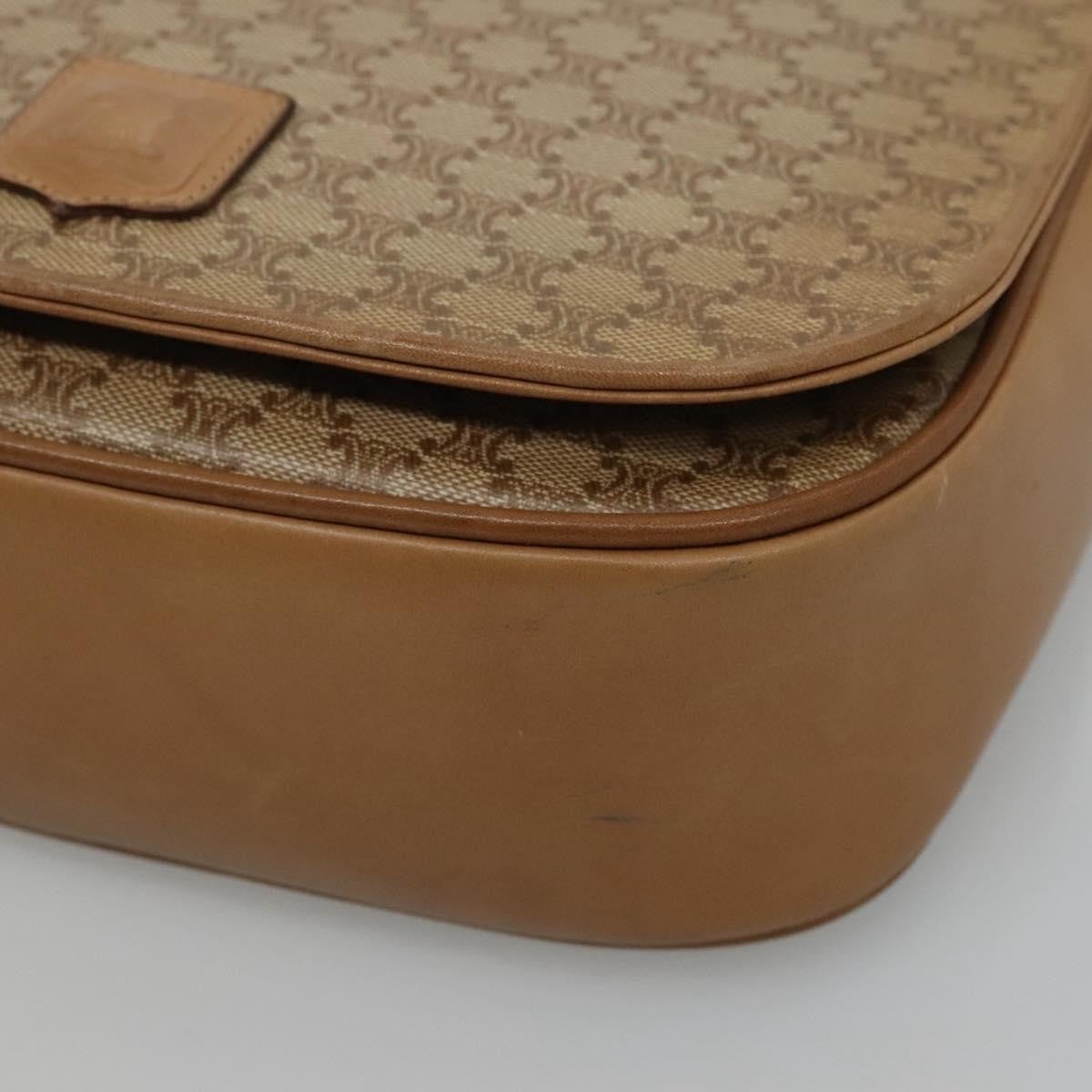Celine Vintage Macadam Shoulder Bag Canvas and Leather, BEIGE, CANVAS, Shoulder bag
