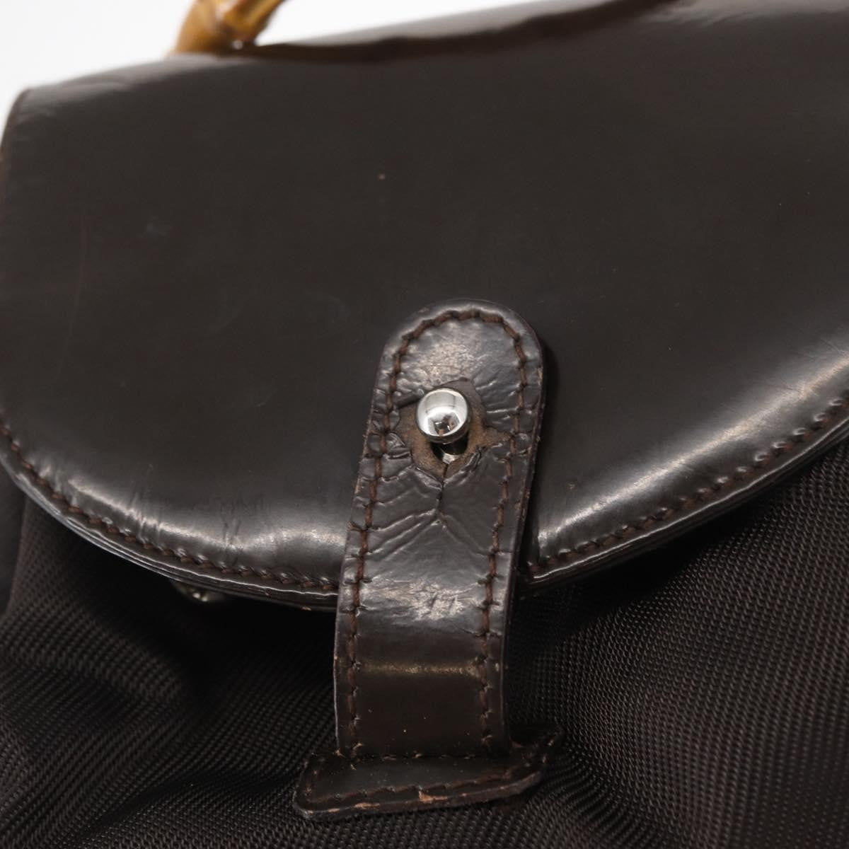 Gucci Vintage Bamboo Backpack Nylon and Patent Leather, BLACK, NYLON, Backpack