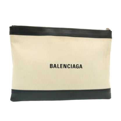 Balenciaga Navy Pochette Canvas and Leather, BEIGE, CANVAS, Clutche & pouche