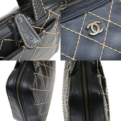 Chanel Surpique Zip Around Satchel Quilted Leather, BLACK, LEATHER, Tote bag